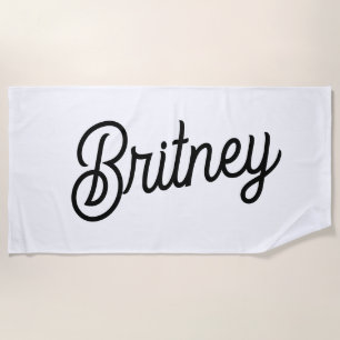 Modern Black White Personalised Monogram and Name  Beach Towel