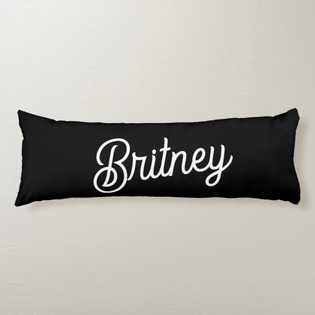 Modern Black White Personalised Monogram and Name  Body Cushion (Front)