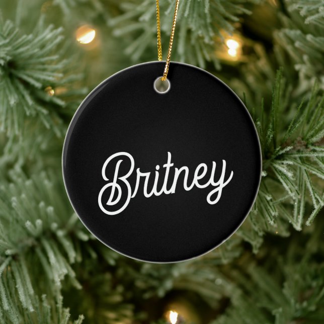 Modern Black White Personalised Monogram and Name  Ceramic Tree Decoration (Tree)