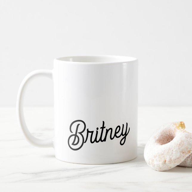 Modern Black White Personalised Monogram and Name  Coffee Mug (With Donut)