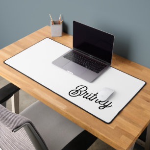 Modern Black White Personalised Monogram and Name Desk Mat