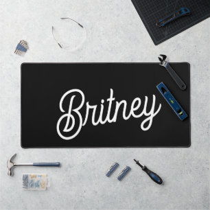 Modern Black White Personalised Monogram and Name Desk Mat