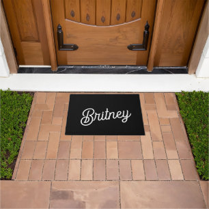 Modern Black White Personalised Monogram and Name  Doormat