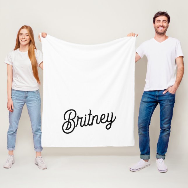 Modern Black White Personalised Monogram and Name  Fleece Blanket (In Situ)