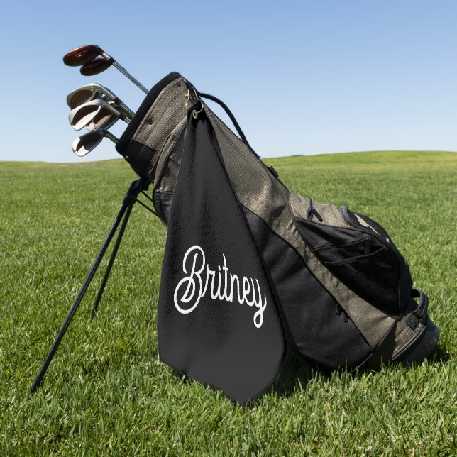 Modern Black White Personalised Monogram and Name  Golf Towel (Green)