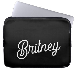 Modern Black White Personalised Monogram and Name  Laptop Sleeve