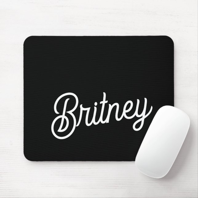 Modern Black White Personalised Monogram and Name  Mouse Mat (With Mouse)