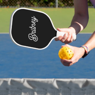 Modern Black White Personalised Monogram and Name  Pickleball Paddle
