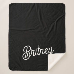 Modern Black White Personalised Monogram and Name  Sherpa Blanket
