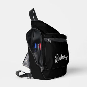 Modern Black White Personalised Monogram and Name Sling Bag