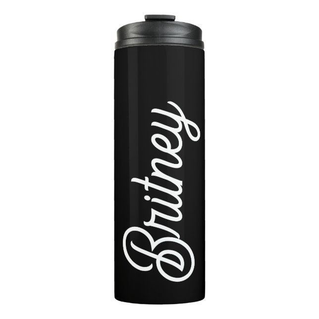Modern Black White Personalised Monogram and Name  Thermal Tumbler (Front)