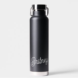 Modern Black White Personalised Monogram and Name  Water Bottle