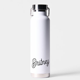 Modern Black White Personalised Monogram and Name  Water Bottle