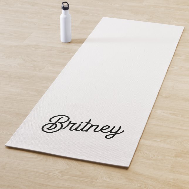 Modern Black White Personalised Monogram and Name  Yoga Mat (In Situ)