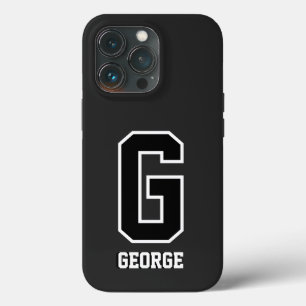Modern Black White Personalised Monogram For Him iPhone 13 Pro Case