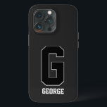 Modern Black White Personalised Monogram For Him iPhone 13 Pro Case<br><div class="desc">Made for him. Bold and seemingly simple. Seemingly simple but this design has many layers and specific characteristics that make it unique. Classic and bold sports font for the monogram in black and white outline. Personalisation in the same font in white with a black drop shadow to add depth. All...</div>