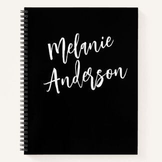 Modern Black White Personalised Monogram Name  Notebook
