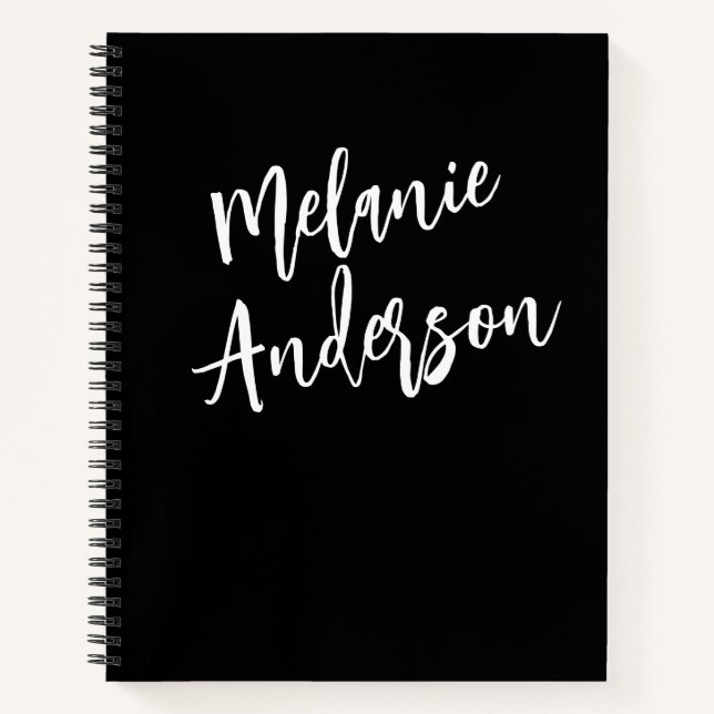Modern Black White Personalised Monogram Name  Notebook (Front)