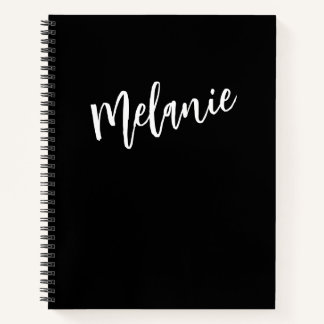 Modern Black White Personalised Monogram Name  Notebook
