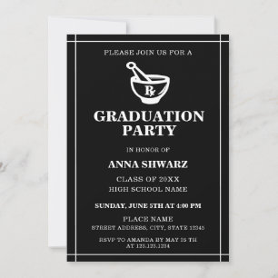 Modern Black & White Pharmacist Graduation Party Invitation