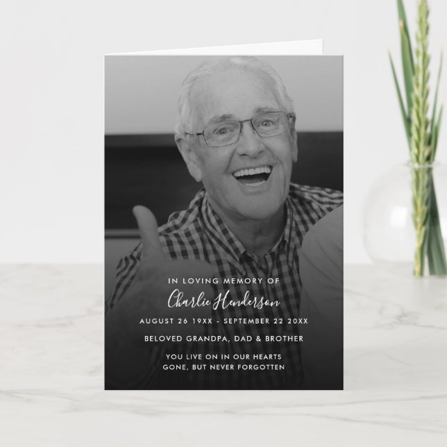 Modern Black & White Photo 4-Page Funeral Program Programme (Front)