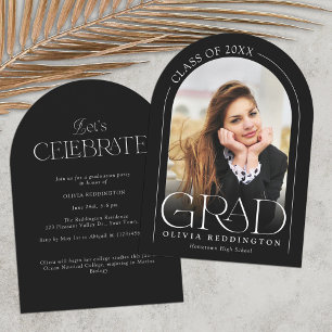 Modern Black White Photo Arch Graduation Party Invitation