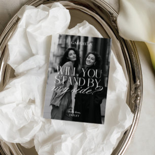 Modern Black & White Photo Bridesmaid Proposal Invitation
