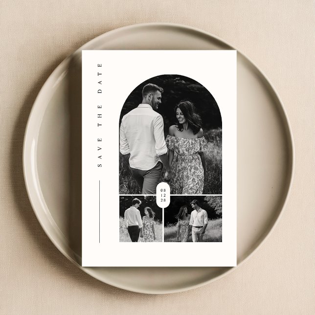 Modern Black & White Photo Collage Save The Date Invitation (Creator Uploaded)