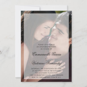Modern Black White Photo Engagement Party Invitation