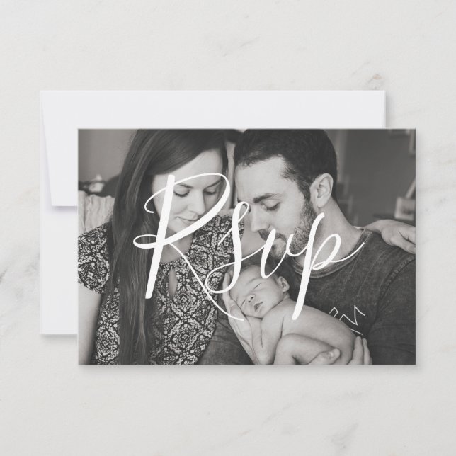 Modern Black & White Photo Family Wedding RSVP Card (Front)
