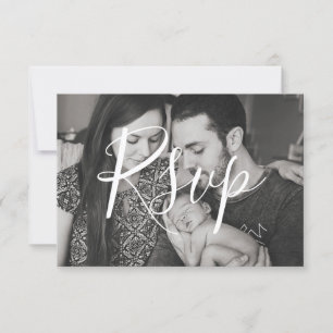 Modern Black & White Photo Family Wedding RSVP Card
