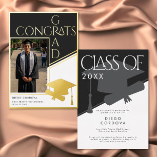 Modern Black White Photo Foil Grad Announcement