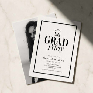 Modern Black White Photo Grad Party Invitation