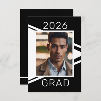 Modern Black White Photo Graduation Announcement