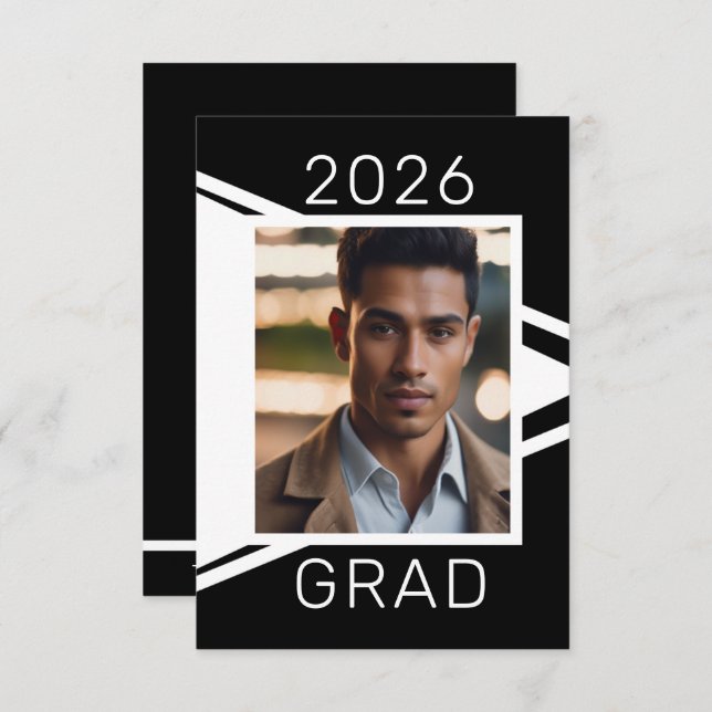 Modern Black White Photo Graduation Announcement (Front/Back)