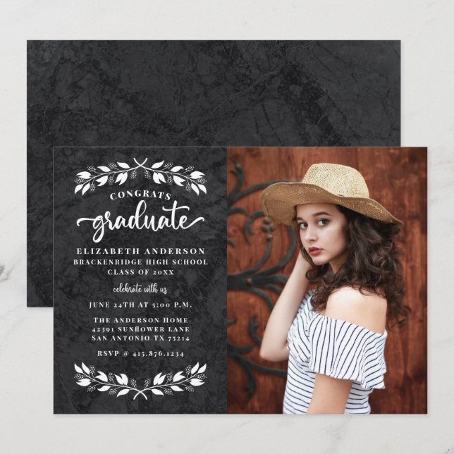 Modern Black White Photo Graduation Party Announcement (Front/Back)