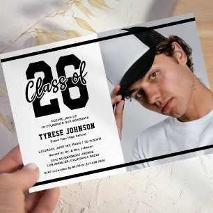 Modern Black White Photo Graduation Party Invitation
