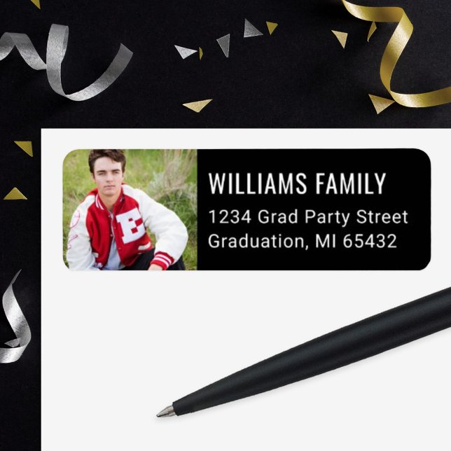 Modern Black White Photo Graduation Return Address (Creator Uploaded)