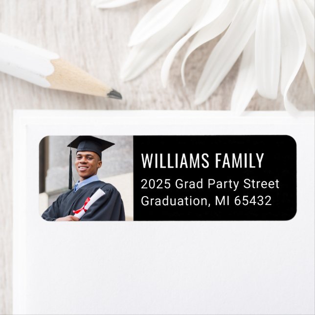 Modern Black White Photo Graduation Return Address (Insitu)
