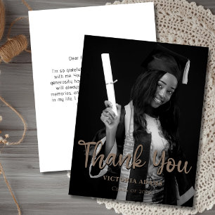Modern Black White Photo Graduation Thank You Card