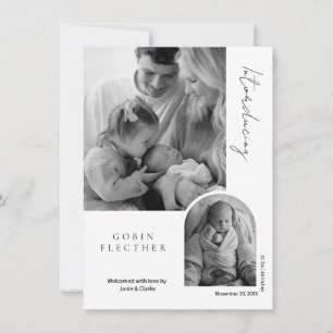 Modern Black & White Photo Inset Birth Announcement