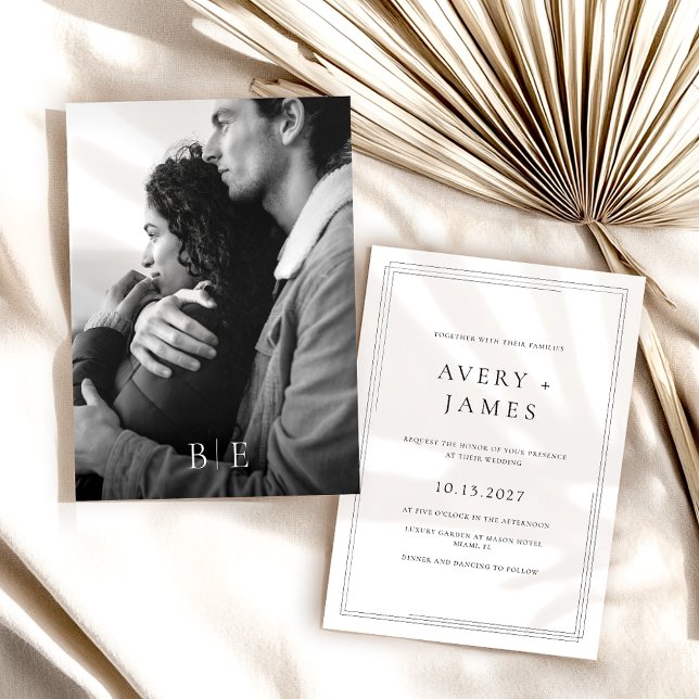 Modern Black White Photo Minimalist Wedding  Invitation (Creator Uploaded)