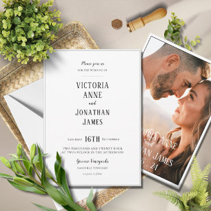 Modern Black & White Photo Minimalist Wedding Invitation