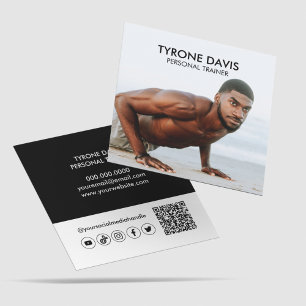 Modern Black White Photo Qr Code Social Media Icon Square Business Card
