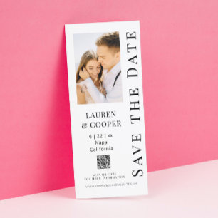 Modern Black White Photo QR Code Wedding Save The Date