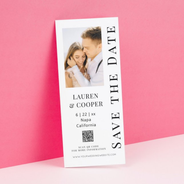 Modern Black White Photo QR Code Wedding Save The Date (Creator Uploaded)