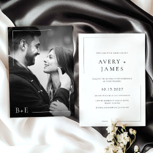 Modern Black White Photo Simple Elegant Wedding  Invitation