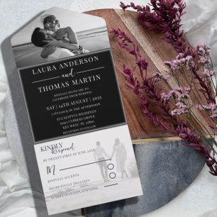 Modern Black & White Photo Wedding All In One Invitation