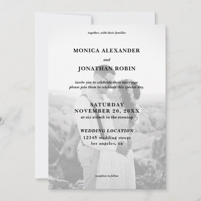 Modern Black & White Photo Wedding Invitation (Front)