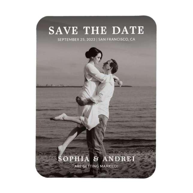 Modern Black & White Photo Wedding Save the Date Magnet (Vertical)